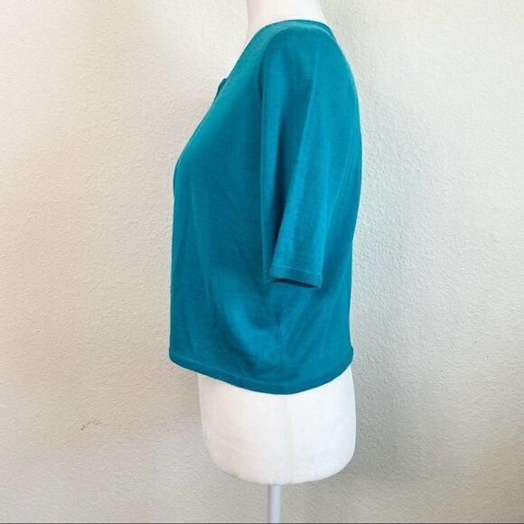ARMANI Collezioni Teal Open Front Short Sleeve Relaxed Shrug Sweater 8 Soft - Picture 2 of 7